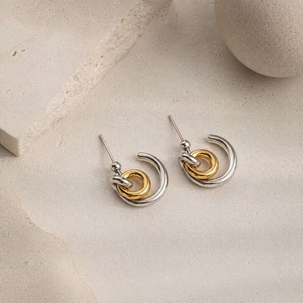 Stainless Steel Mixed Color Geometry Earrings Silver Gold Tone Oval 18K Gold Plated Waterproof Jewelry Women's Creative Earrings