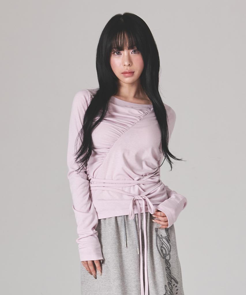 ESCAPEFROM Long Sleeve With Diagonal Shirred Strap Details Pink