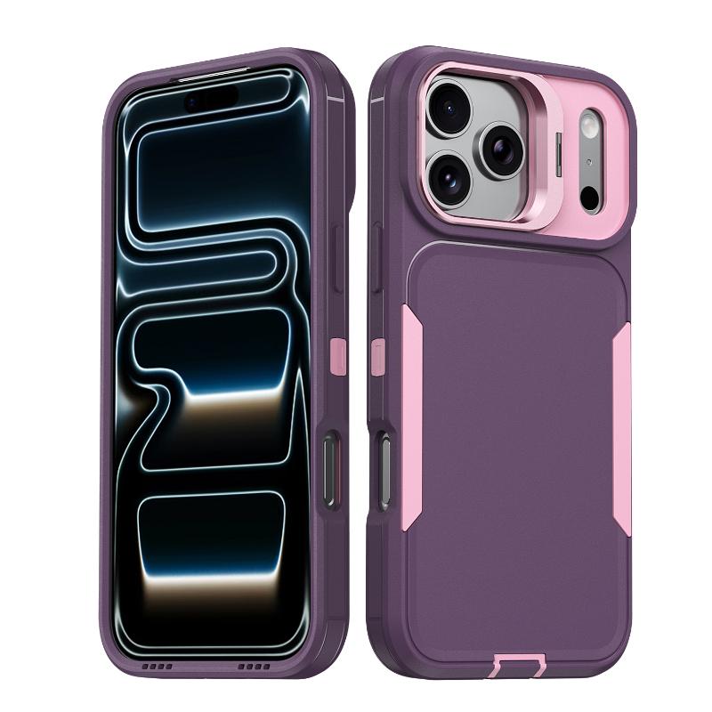 Soft EVA + Hard PC 2-in-1 Metal Lens Holder Armor Phone Case For iPhone 17 Pro Max 15 11 12 13 14 16 Pro Max Bumper Back Cover