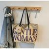 Women Stylish Canvas Shoulder Bag Large Capacity Letter Print Tote Handbag for College Students Travel Texture Commuting Bag