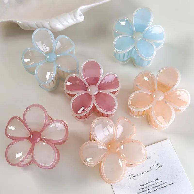 Creamy Jelly Color Flowers Hair Claw Spring/summer New Hair Clip for Women Girl Elegant Hairpins Crab Barrettes Hair Accessories