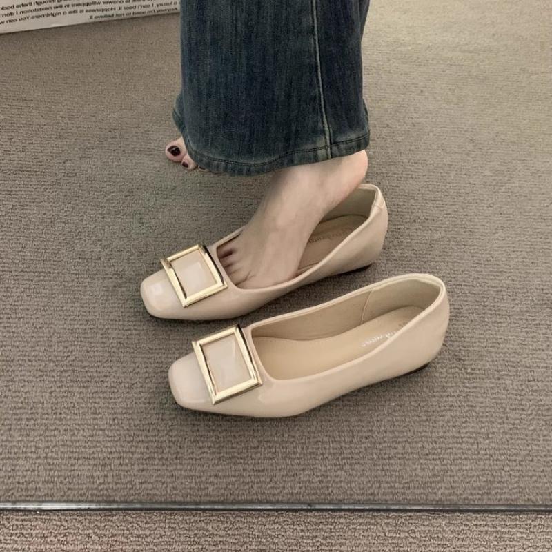 New Fall Grey Square Head Thick Heel Women's Shoes Buckle Single Shoes Wedding Shoes Commuter Size Large Small Medium Low Heel