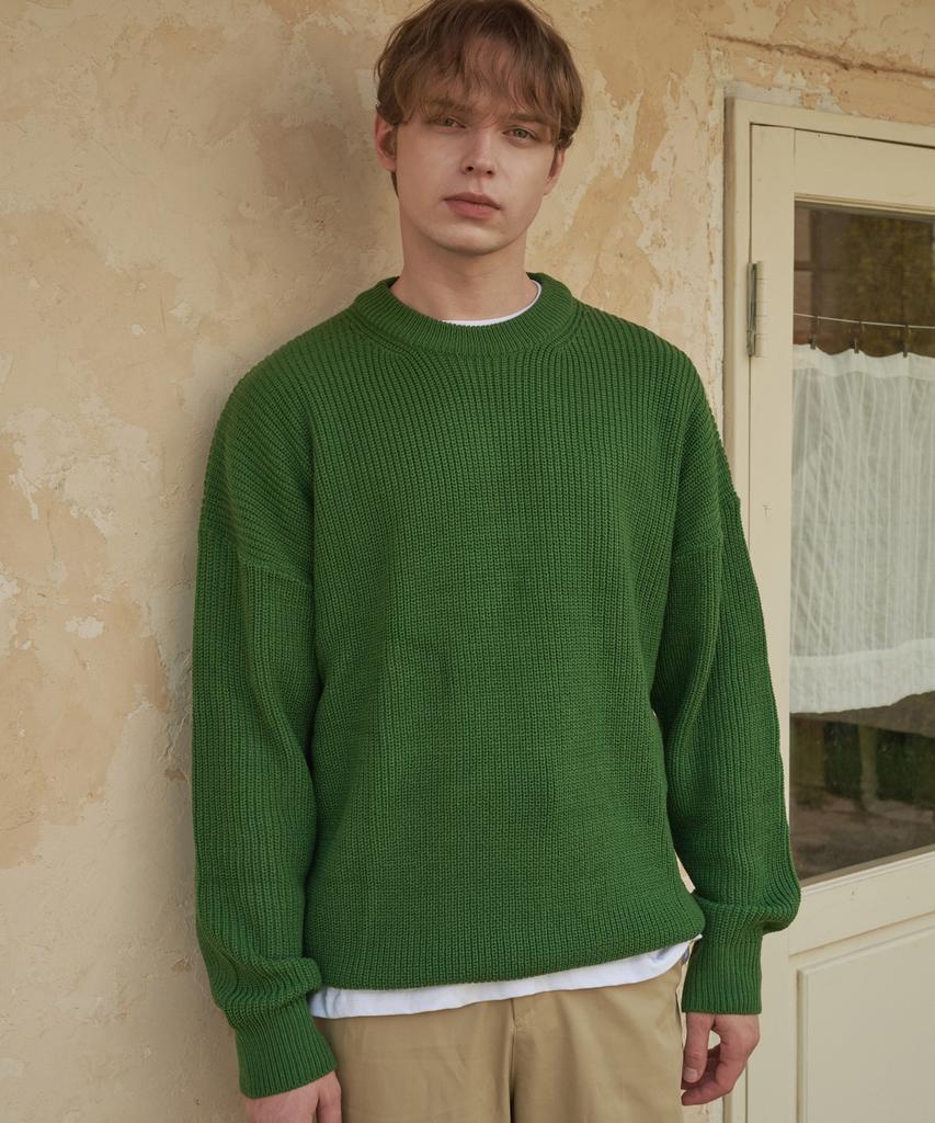 ESN Punched Round Neck Oversized Knit Green