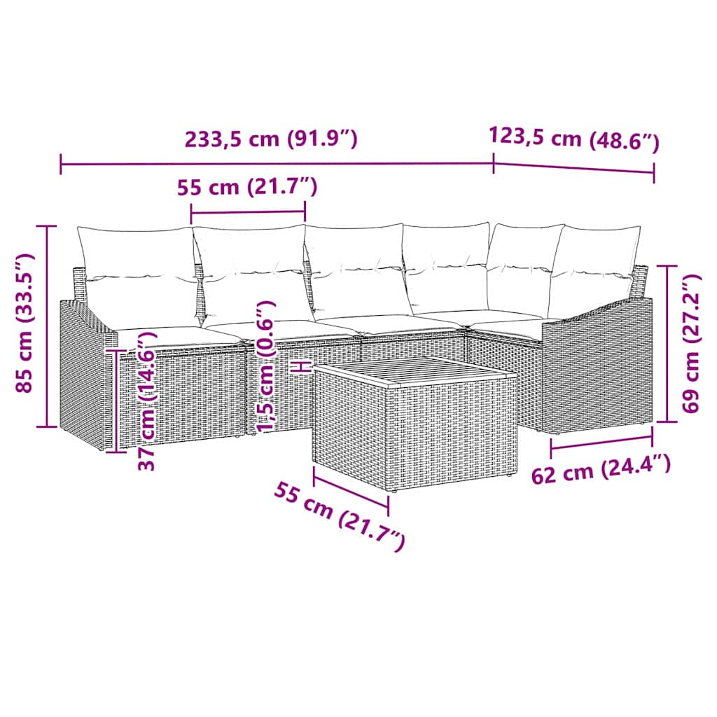 Garden Sofa Set with Storage 6 pcs Black Poly Rattan