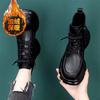Weiche Leder Schnürstiefel mit dicker Sohle und Absatz, Herbst neu, Retro, runde Spitze, schlank, vielseitig, Damenstiefel