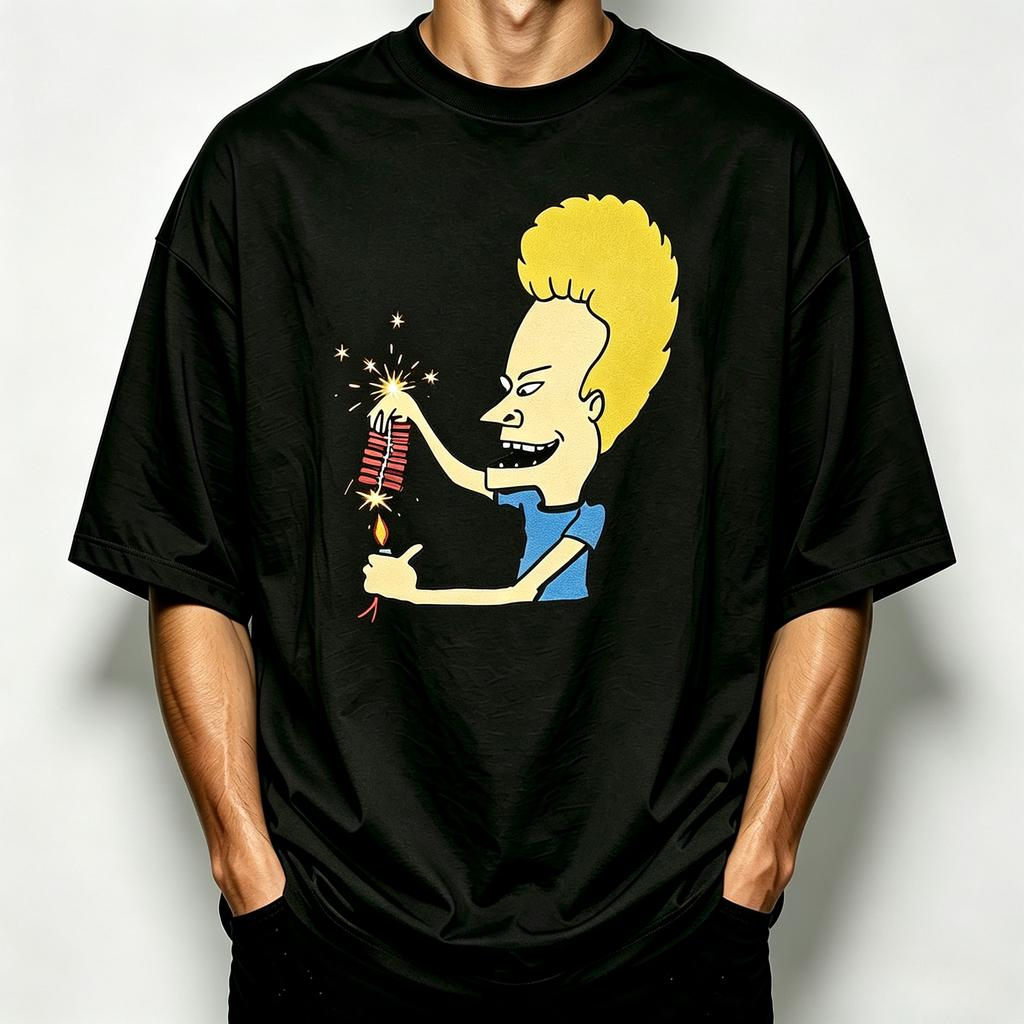 Vintage Beavis And Butthead Cartoon Character Print Short Sleeve Oneck Hiphop Street Fashion Loose Tee Unisex Modal Tshirt