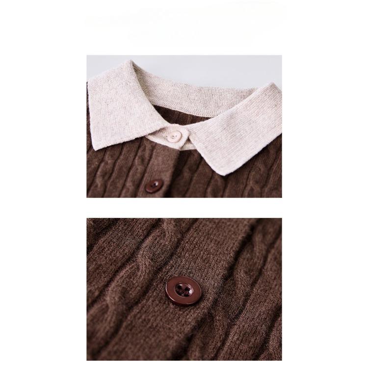 POLO Neck Women's Sweater Cardigan Autumn and Winter Fried Dough Twists Loose Knit Coat Lapel Top