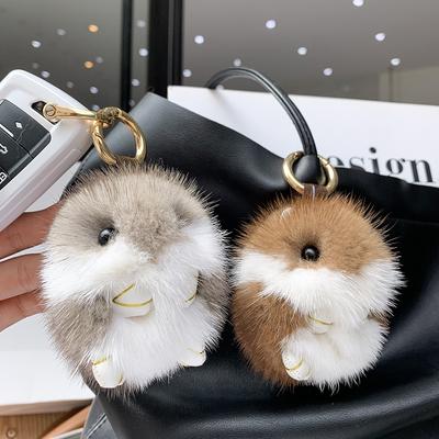 8Cm Niedlicher Mini Hamster Anhänger Schlüsselanhänger Kinder Luxus Echter Nerz Fell Puppe Spielzeug Tasche Auto Schlüsselanhänger Anhänger Ornament Schlüsselring Schmuckgeschenke