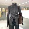 Grey Turtleneck Cashmere Knitted Bottoming Shirt Women's Irregular Waist Sweater In Autumn and Winter with Split Top