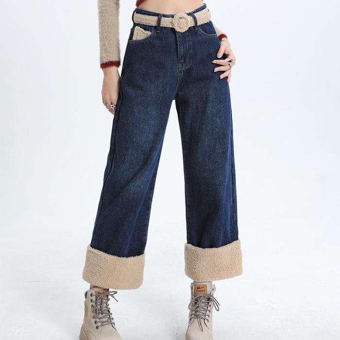 

Прямые брюки для женщин на осень и зиму Nine Distribution Belt Узкие широкие джинсы для женщин на осень и зиму 2XL