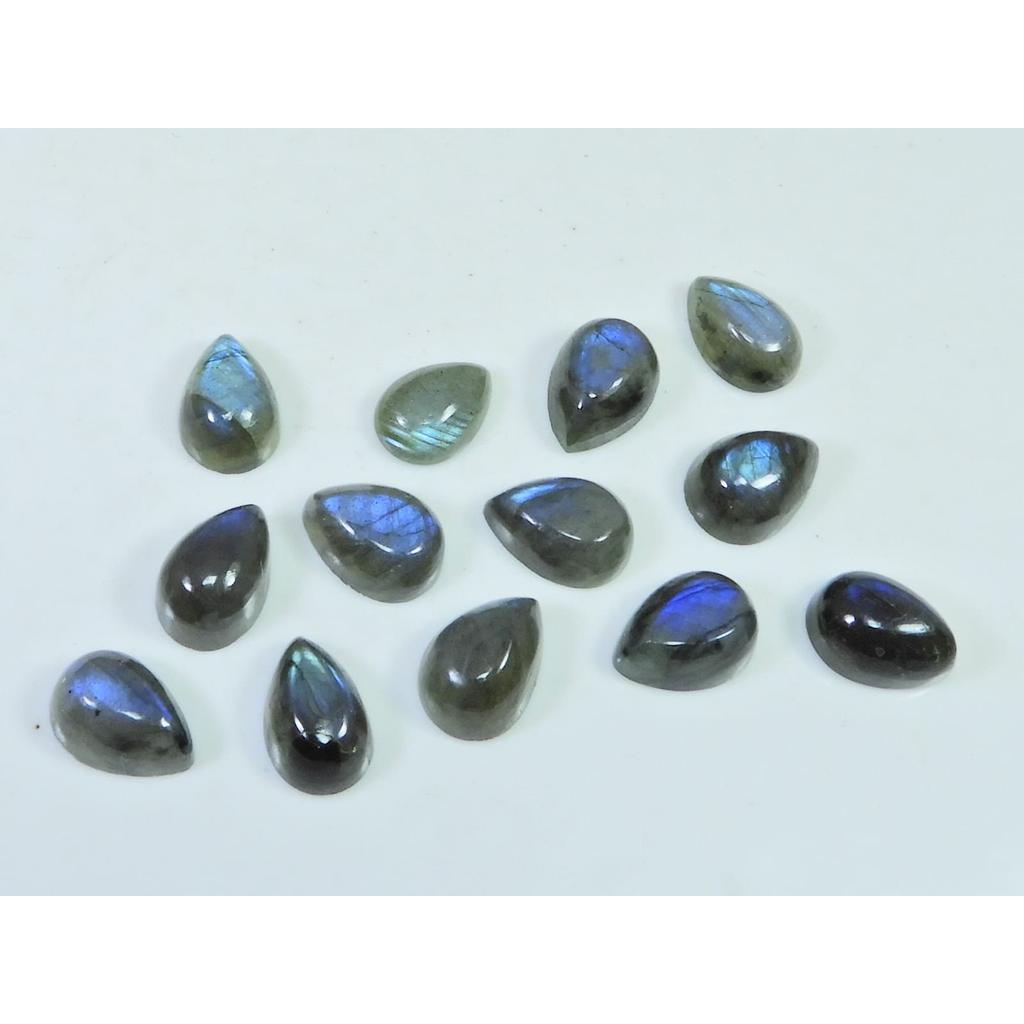 08X11MM Natural Labradorite Blue Fire Pear Cabochon Loose Gemstone 13Pcs Lot C-1098