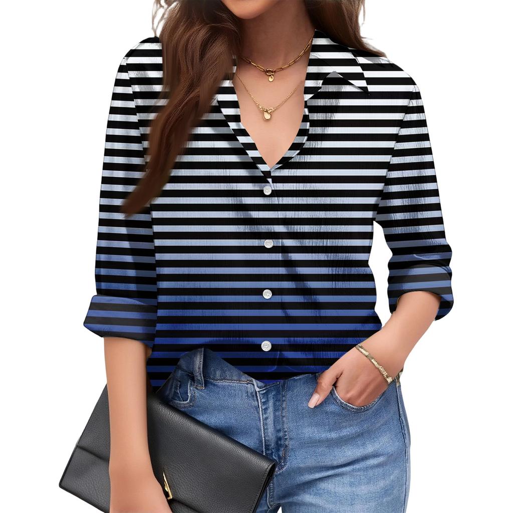 Dámská módní ležérní volná pruhovaná košile s dlouhým rukávem