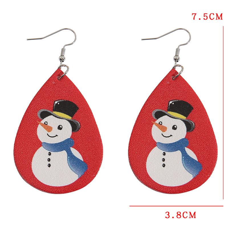 Red Bottom Christmas Snowman Hat & Scarf Pattern Leather Earrings - Unique, Simple Design for Women
