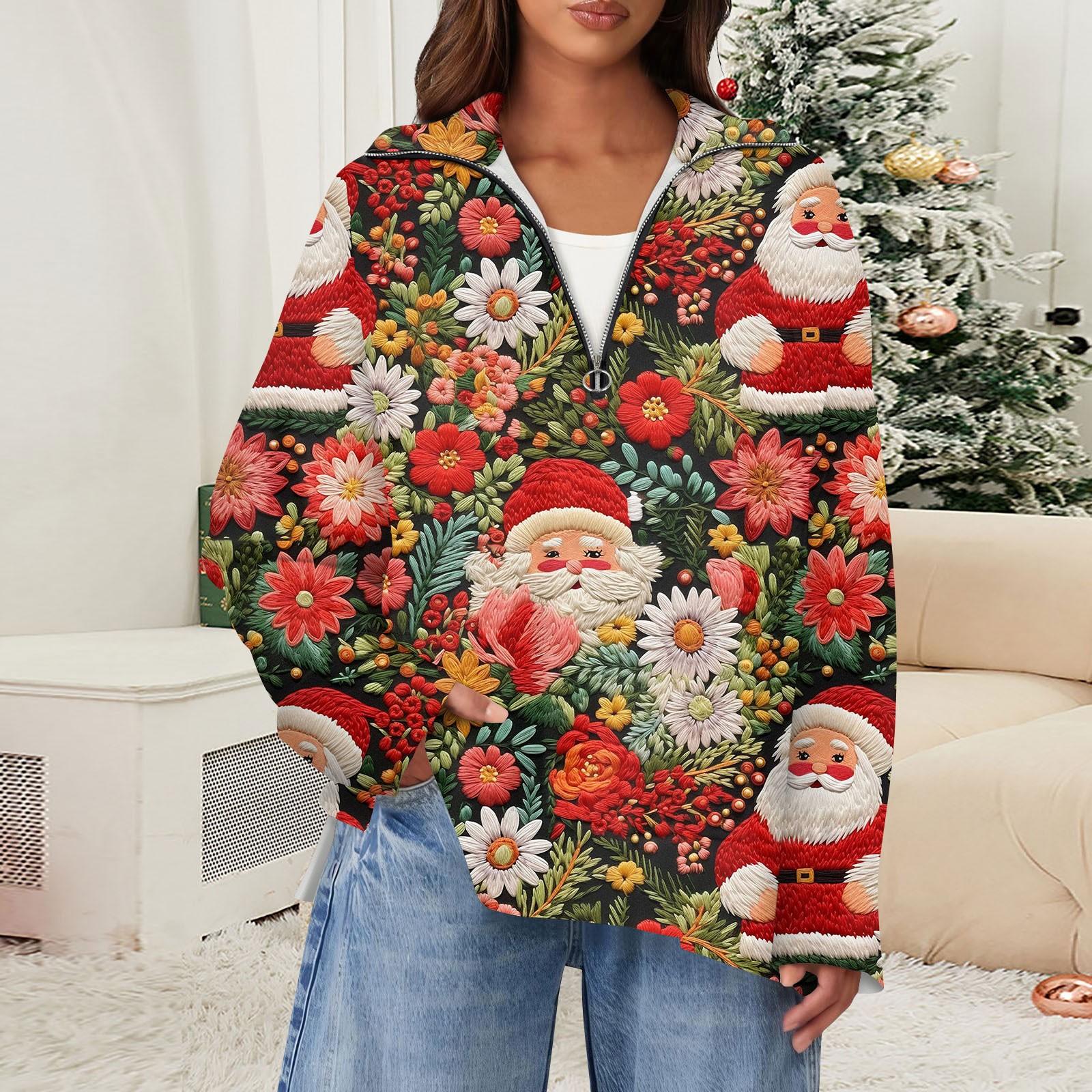 

Женский повседневный свитер с полумолнией и лацканами со снежинками и разрезом сверху по бокам, модная одежда XXL красный