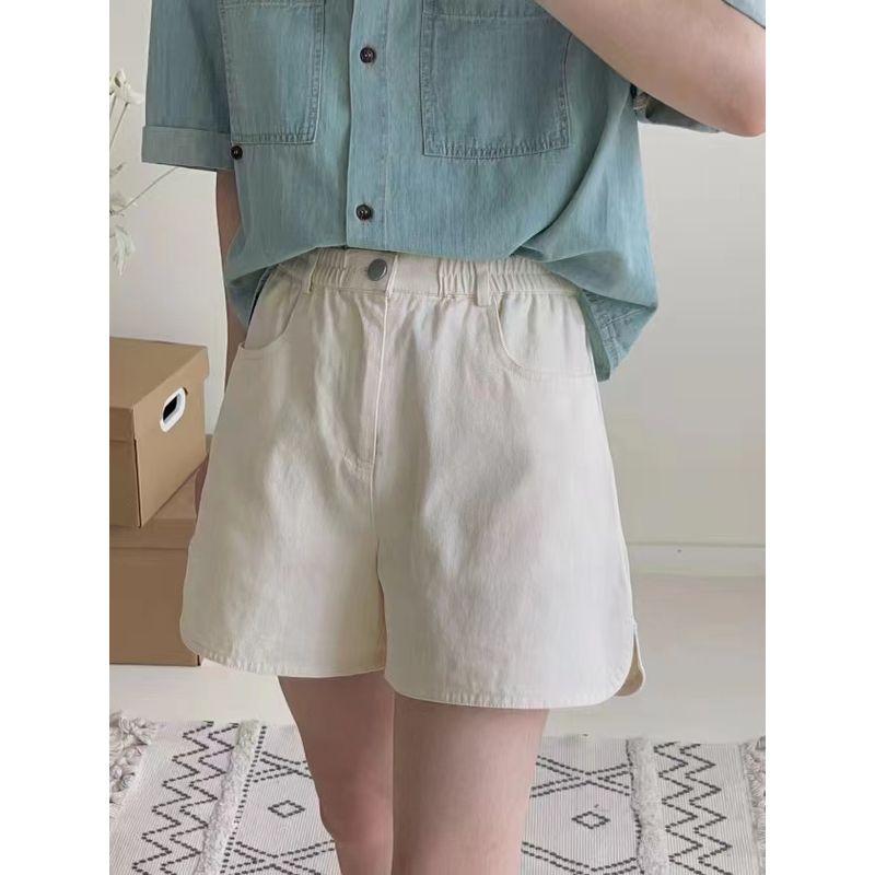 

Textured Twill Card Cotton High Waist Loose A- line Shorts