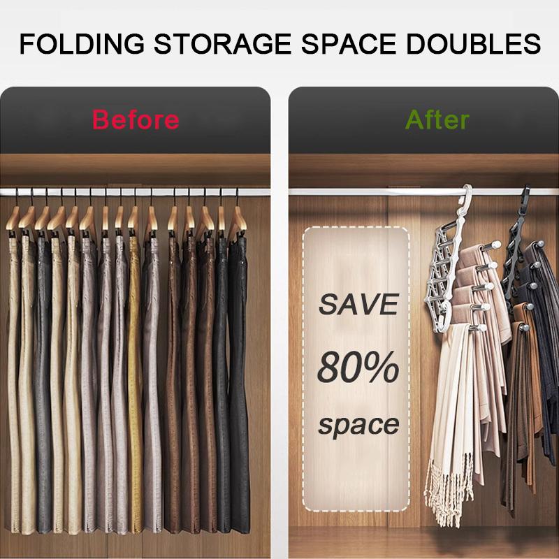 Stainless Steel Retractable Trouser Rack Folding Multi-functional Space Saving Pants Hangers Foldable Closet Organizer Wardrobe
