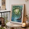 5D DIY Frameless Pearl Painting Trees and The Moon Pattern Painting Kit, Suitable for Home Living Room Bedroom and Other Wall Decoration Art Paintings