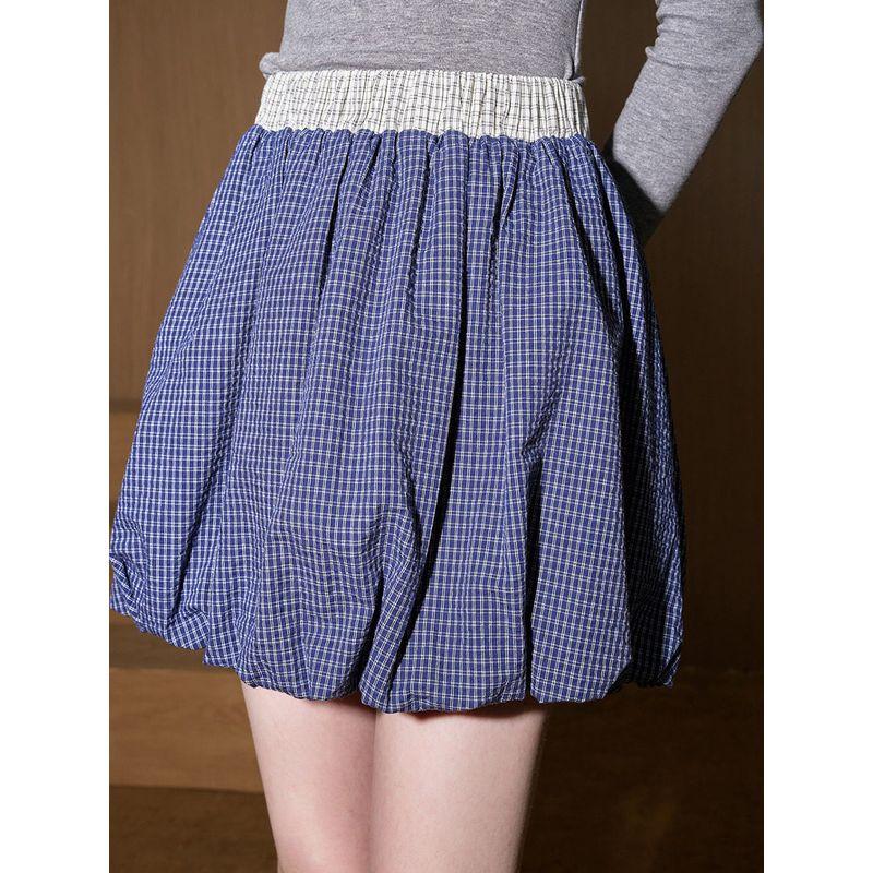 Coolhut Preppy Style Contrasting Plaid Bud Skirt High-Waisted A-Line New Skirt Short Skirt