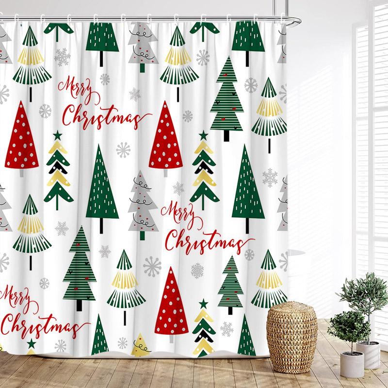 Christmas Shower Curtain Snowflake Star Xmas Trees Bath Curtains Polyester Fabric New Year Home Bathroom Decoration With Hooks