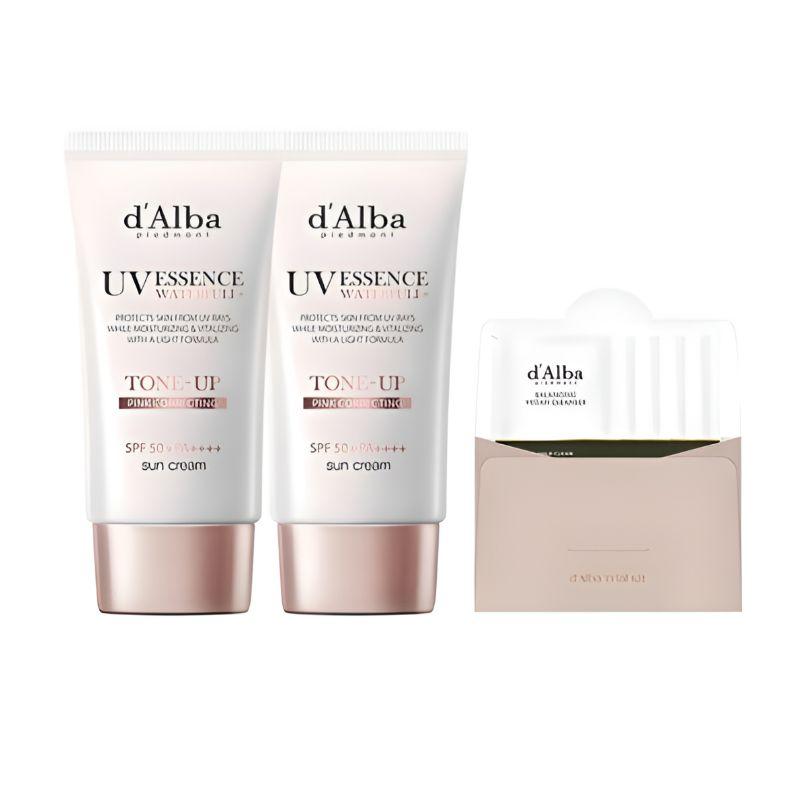 d’Alba Waterfull Tone-Up Pink Sun Cream SPF50+ PA++++ Set (50ml x 2 + Vegan Balancing Gel Cleanser 15ml)