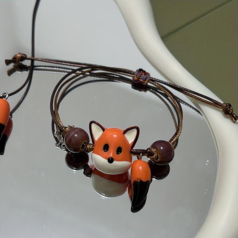 1pc Couple Fox‑Shaped Woven Jewelry Set, Necklace & Bracelet, Ideal Gift for Birthday & Anniversary