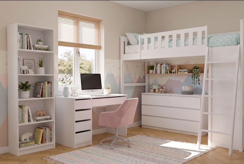 Möbelset Schreibtisch Arto + Kommode Malwa M6 + Regal R60 Weiß Für Büro
