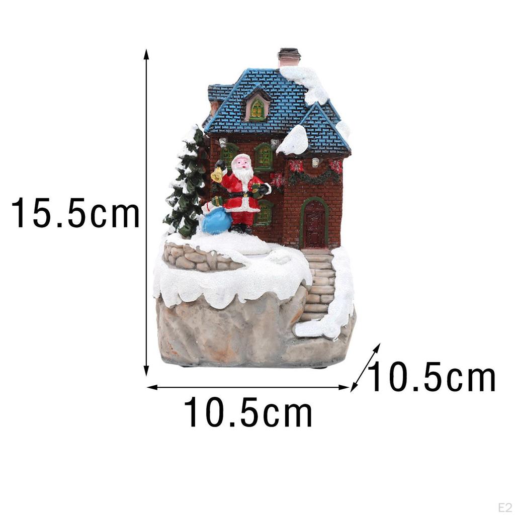 Music Box with , Desktop Ornaments Village Colorful Lights, Santa Snowy House Decoration for