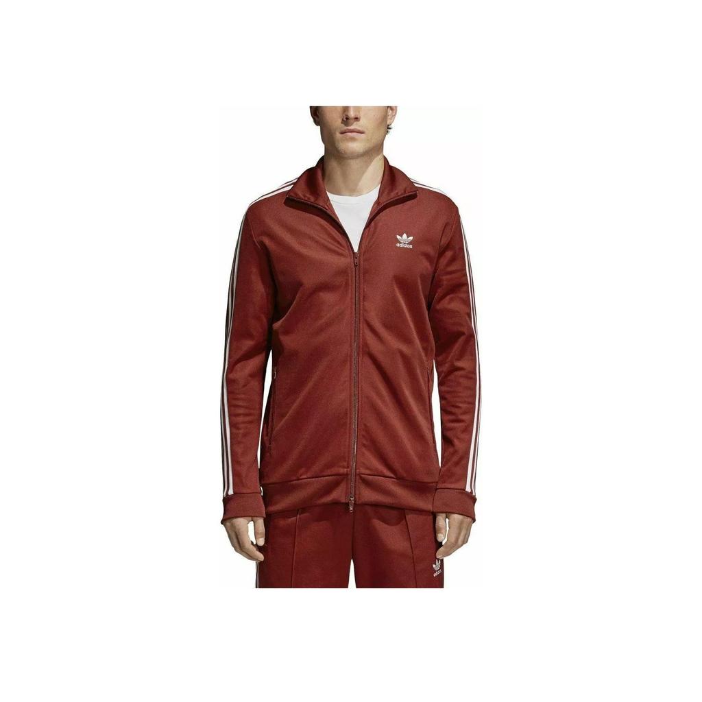 Adidas Chaqueta Retro Deportiva con Cuello Mao con Logo Originals Estampado de Letras Manga Larga Chaqueta Hombre Borgoña CW1251