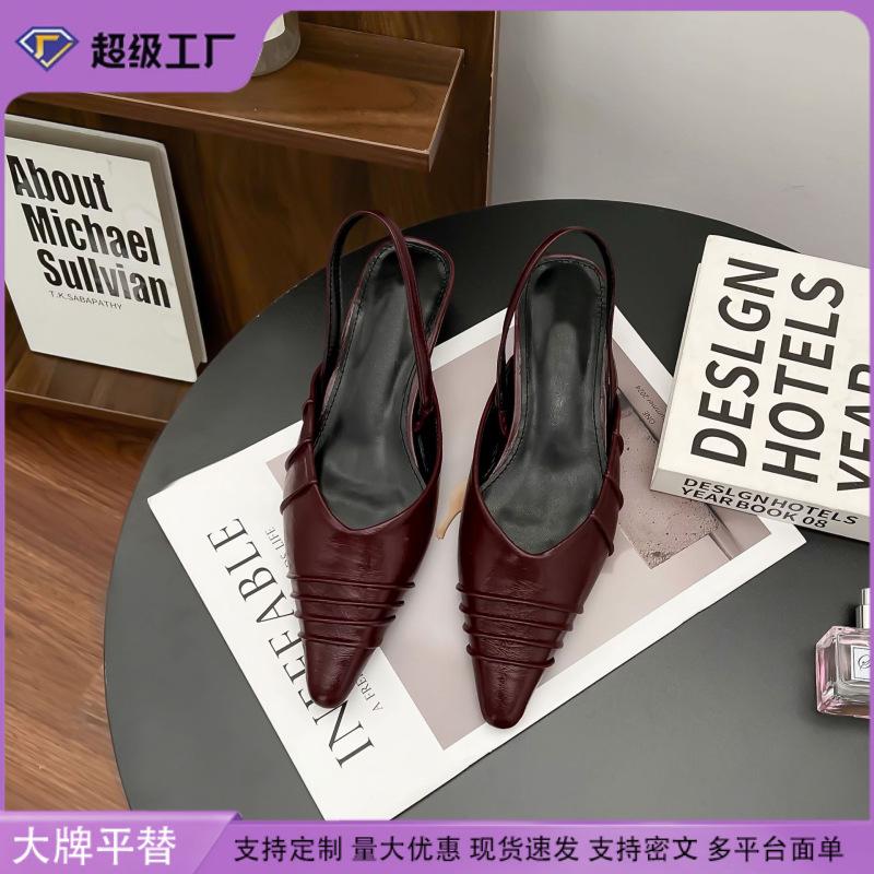 2025 spring new French retro single shoes women's back empty half-drag muller shoes women's bag head sandals women's fashion outer wear