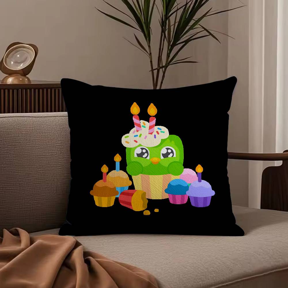 Cute D-Duolingos Pillow Case Anti-dustmite Pillowcase Invisible zipper silky short plush Sofa cushion cover