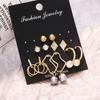 6 pairs Fashion Geometric Irregular Metal Pearl Pendant Earrings