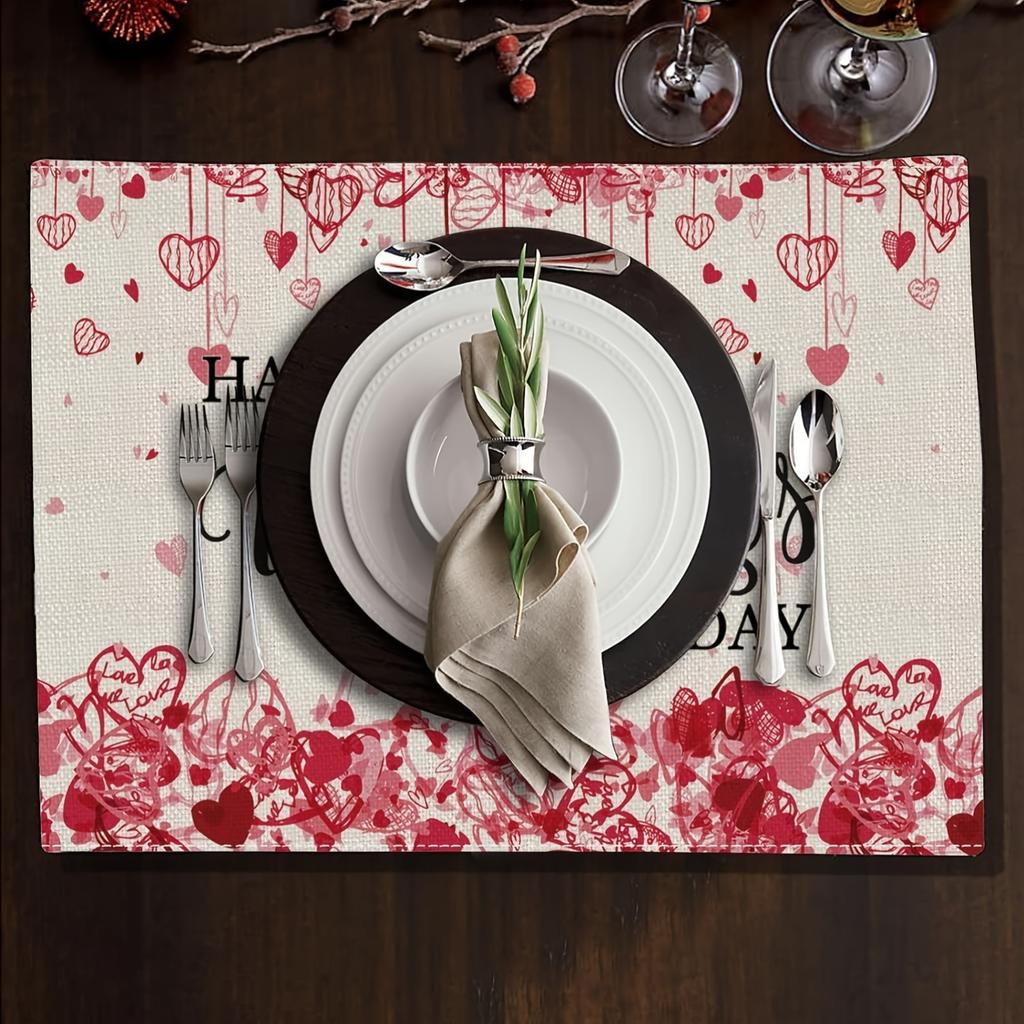 4pcs Happy Valentine'S Day Placemats Seasonal Party Home Dining Decor Table Decorations 12 x 18 Inch Valentine'S Day Washable Table Mats