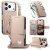Para iPhone 17 16 15 14 13 12 Pro Max Capa Carteira - Porta-moedas com Zíper com 3 Compartimentos para Cartão, Suporte e Alça de Pulso, Capa Fofa à Prova de Choque