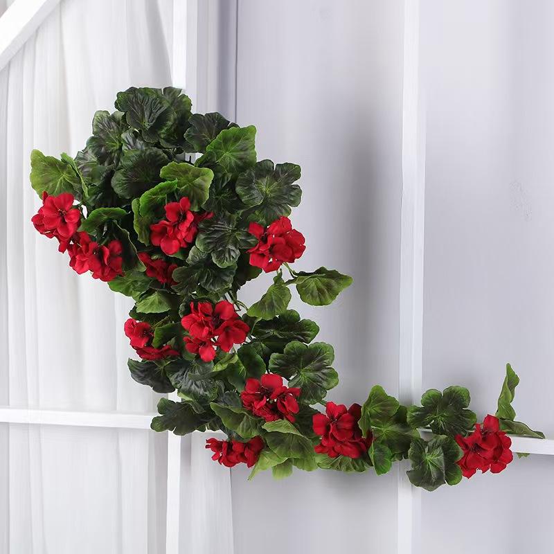 Artificial Geraniums Hanging Bundles Full Blooms Silk Flower Plants Geranium Vines for Home Garden Wedding Indoor Outdoor Decor