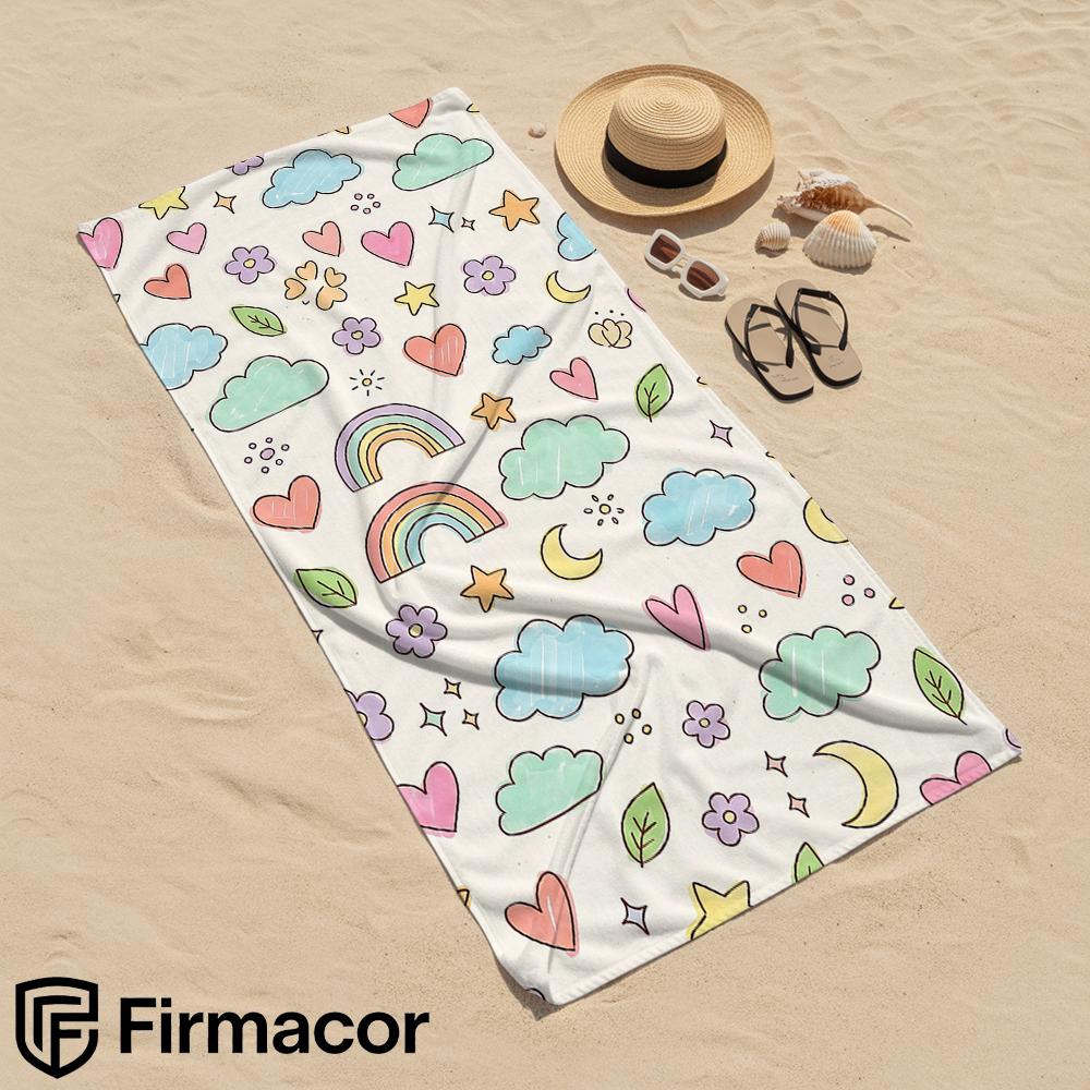Doodle Sky Rainbow Cartoon Anime Beach Towel Microfiber Quick Dry Super Absorbent Soft Bath Towel for Kids Adults Travel
