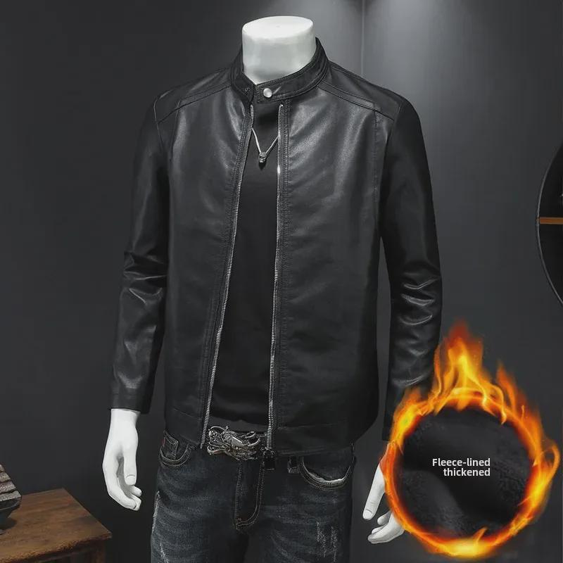 Men's Leather Motorcycle Jacket: Autumn/Winter Casual, Available in Plus Velvet and Thin Styles