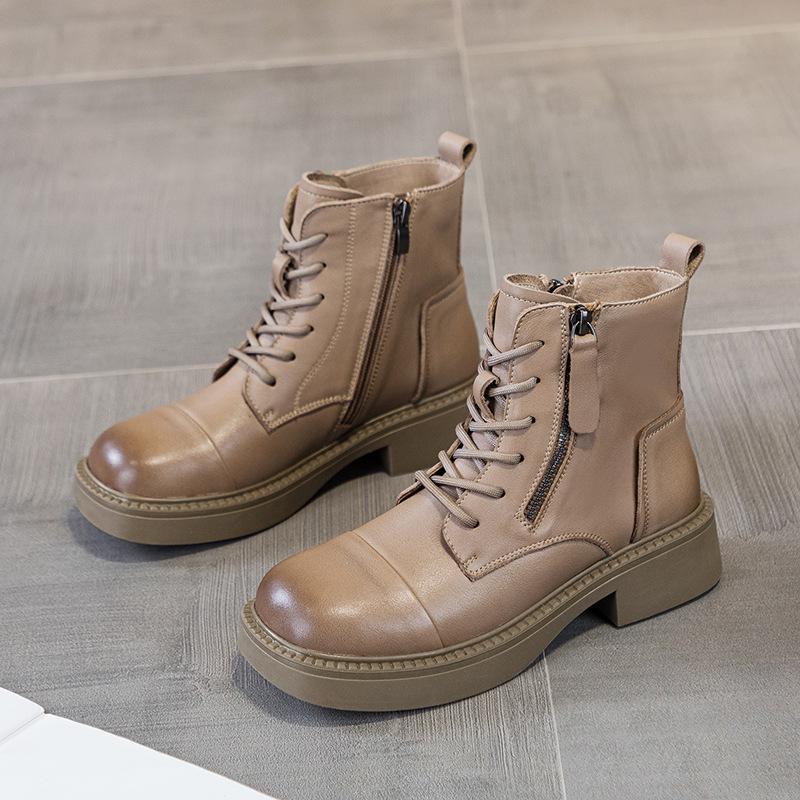

Женские ботильоны из первого слоя коровьей кожи, новинка осени и зимы 2025 года, ретро-кожа, британский стиль, квадратный носок, женские ботинки Мартин 40 хаки