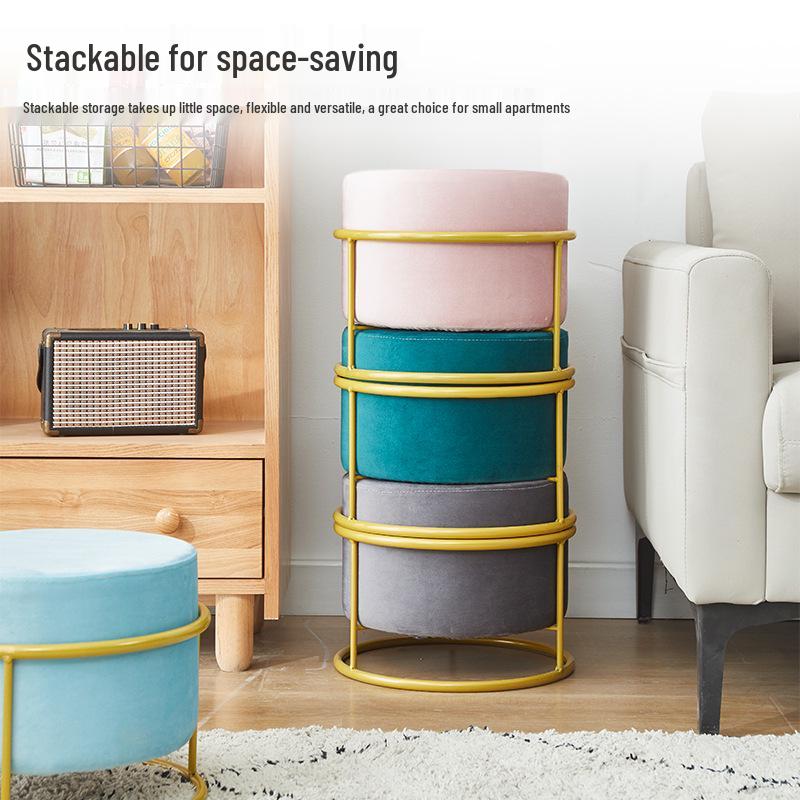 Solid Wood Round Stool - Light Luxury Shoe Changing/Footrest, Living Room/Entryway Bench/Pier, Coffee Table Accent.