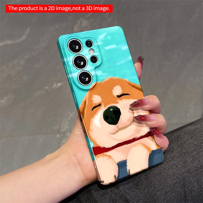 2DFlat Samsung phone case Cute Dog with Red Collar on Blue Background Phone Case Applicable to Galaxy S22 S23 S24 S25ULTRA S26 A12 A13 A14 A15 A16