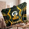 Green Bay Packers Flannel Blanket, Custom Name Text Personalized Soft Throw Blanket Home Decor Gift