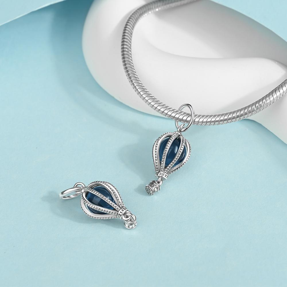 Modischer Kupferblau-Rosa Heißluftballon Anhänger Dangle Charm Passend für Markenarmband Funkelnder Schmuck