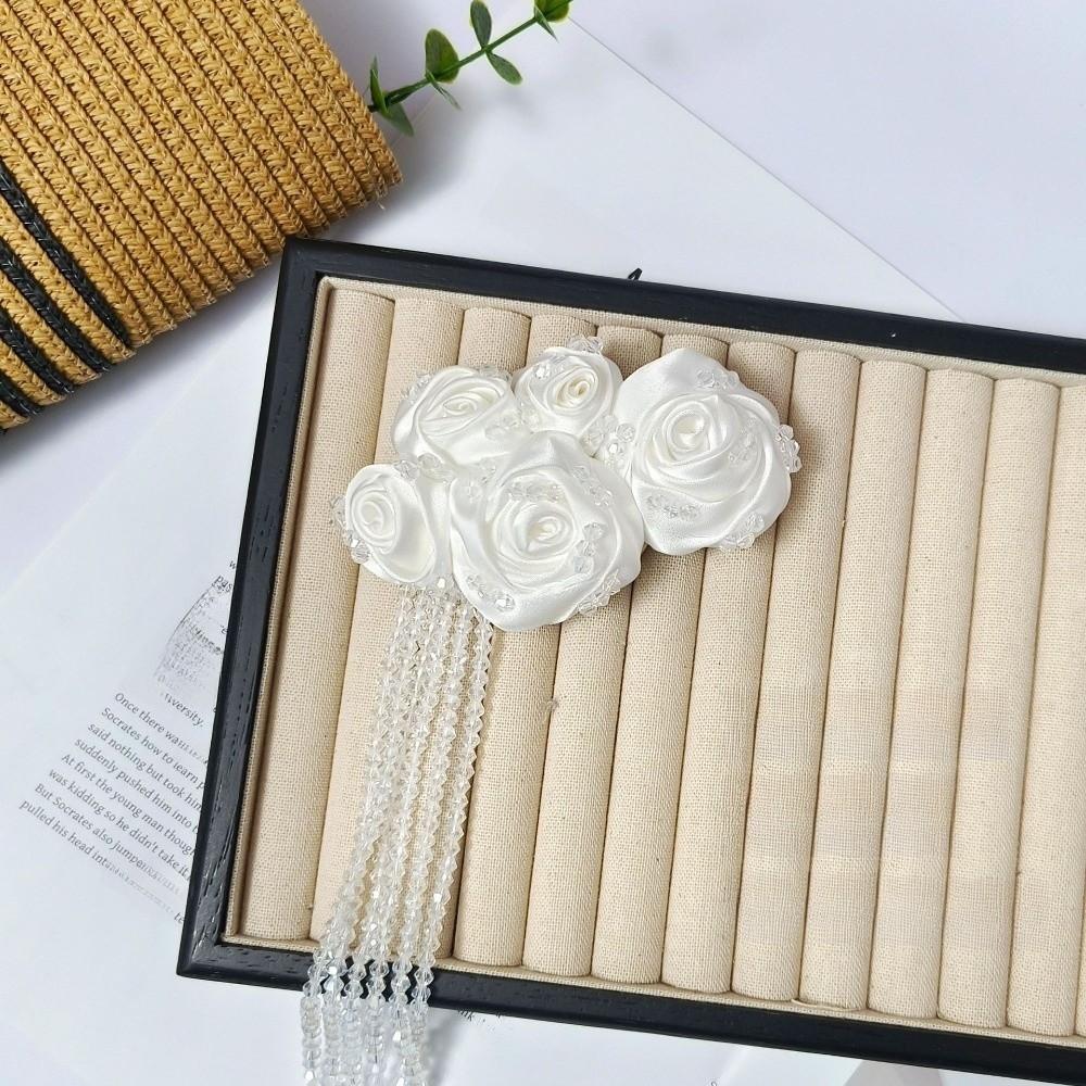 Crystal Beads DIY Decor Accessories Tassel Details 3D Fabric Flowers For Dress