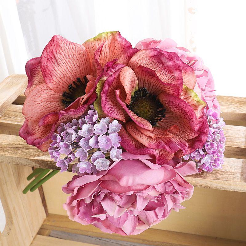 

Poppy Bouquet Peony Gypsophila Simulation Flower Home Decor Photography Prop красный