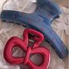Polka Dot Blue Retro Claw Clip for Women - Red Bow, High-End Updo Hair Accessory
