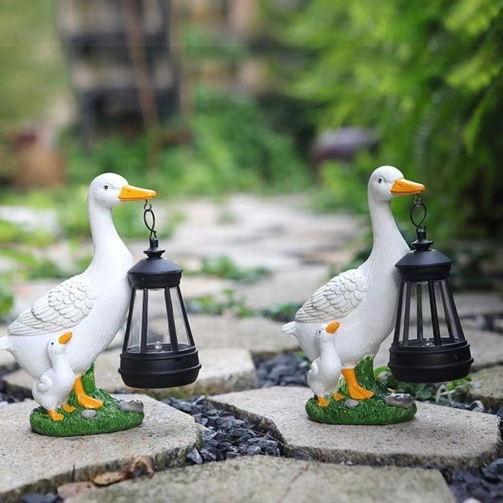 Resin Solar Duck Sculpture LED Warm Light Solar Lamp Garden Stake Light Super Bright Energy Saving Animal Figurine Outdoor