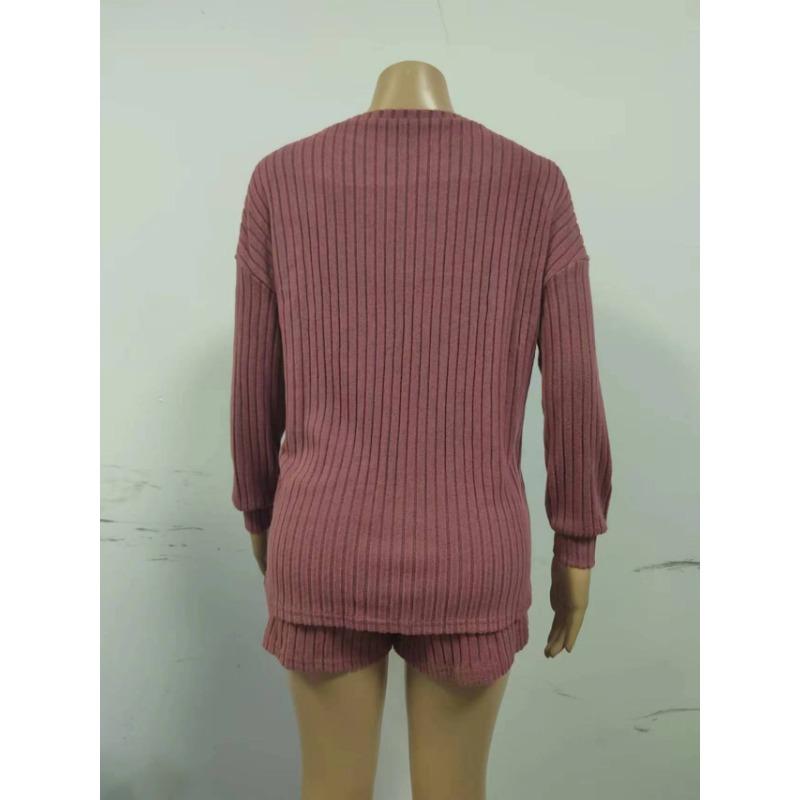 Women's Plus Size Autumn Pit Stripe Milled Long Sleeve Shorts Suit