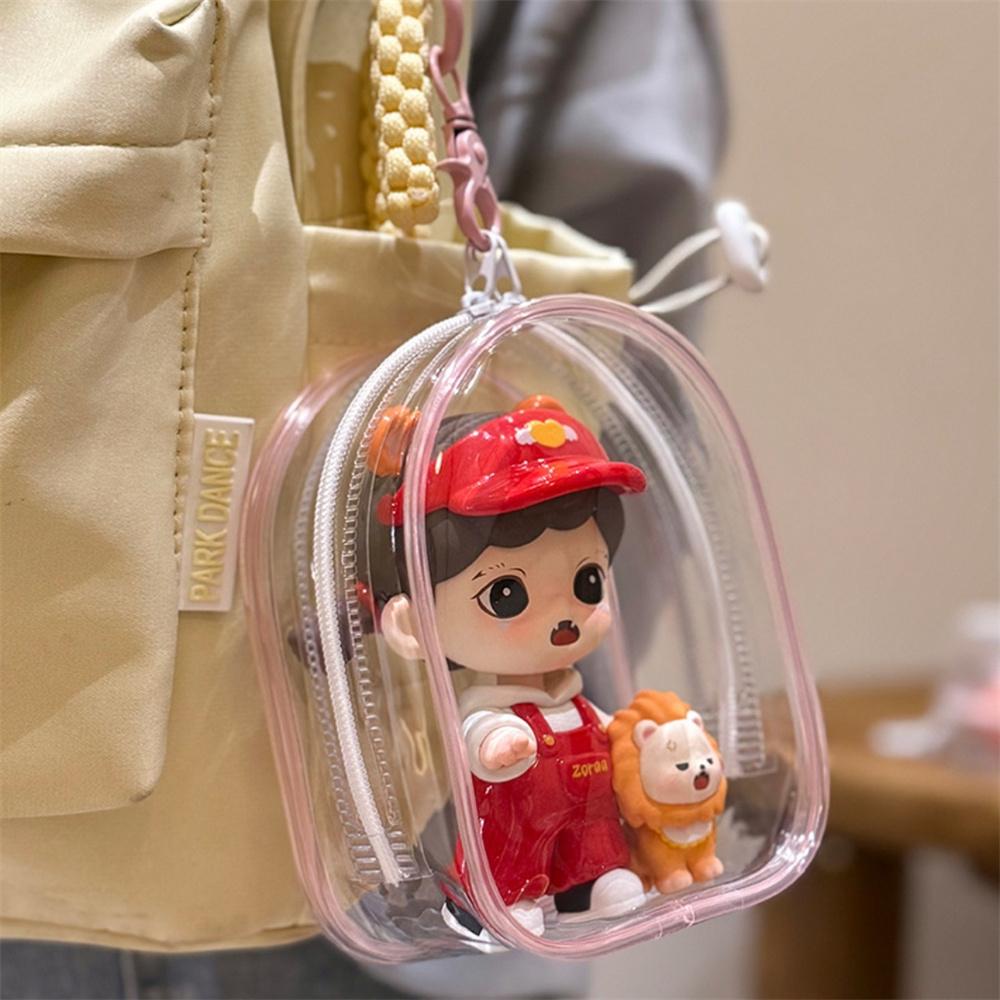 12cm PVC Transparent Storage Bag with Keychain Multicolor Cartoon Doll Display Box Dustproof Case Earphones Gift Organizer Bags