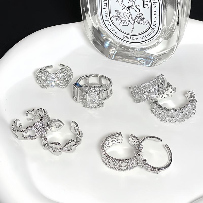 Exquisite Full Diamond Zircon Light Luxury High-End Niche Design Open Ring French Personal Cold Wind Ring