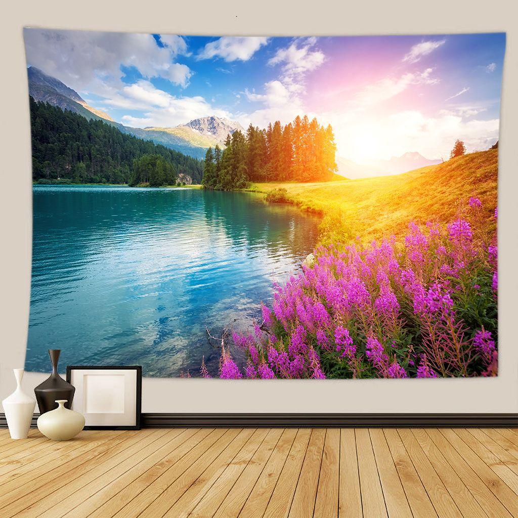 Green Forest Tree Wall Hanging Tapestries Mandala Natural Stream Flower Bedroom Wall Decor Camping Blanket  Dropshipping