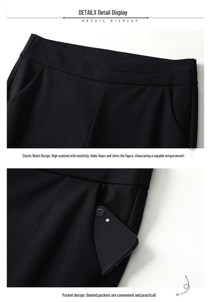 2025 Lace Trim High-Waisted Stretchy Micro-Flare Pants – Women's Fashionable Slimming Nine-Tenths Length
